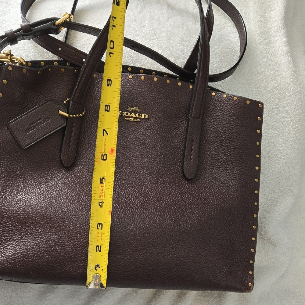 Coach Dark Brown/Oxblood Studded Leather Charlie Carryall Tote - Picture 3 of 16